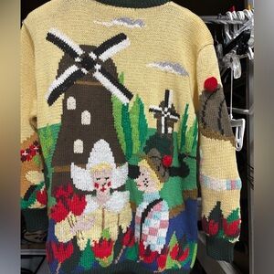 Berek Hand Knitted Sweater made in Uruguay 1989Colorful Windmill Pattern Sweater